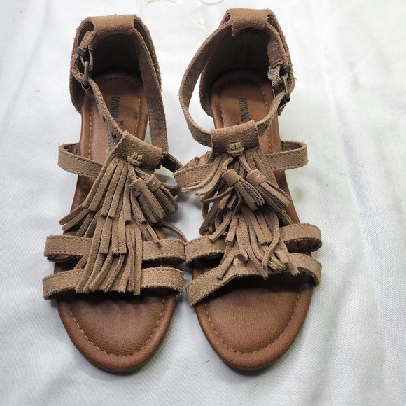 Minnetonka Moccasin Marina Fringed Wedge Sandals Brown Size 6 Womans - Picture 2 of 5